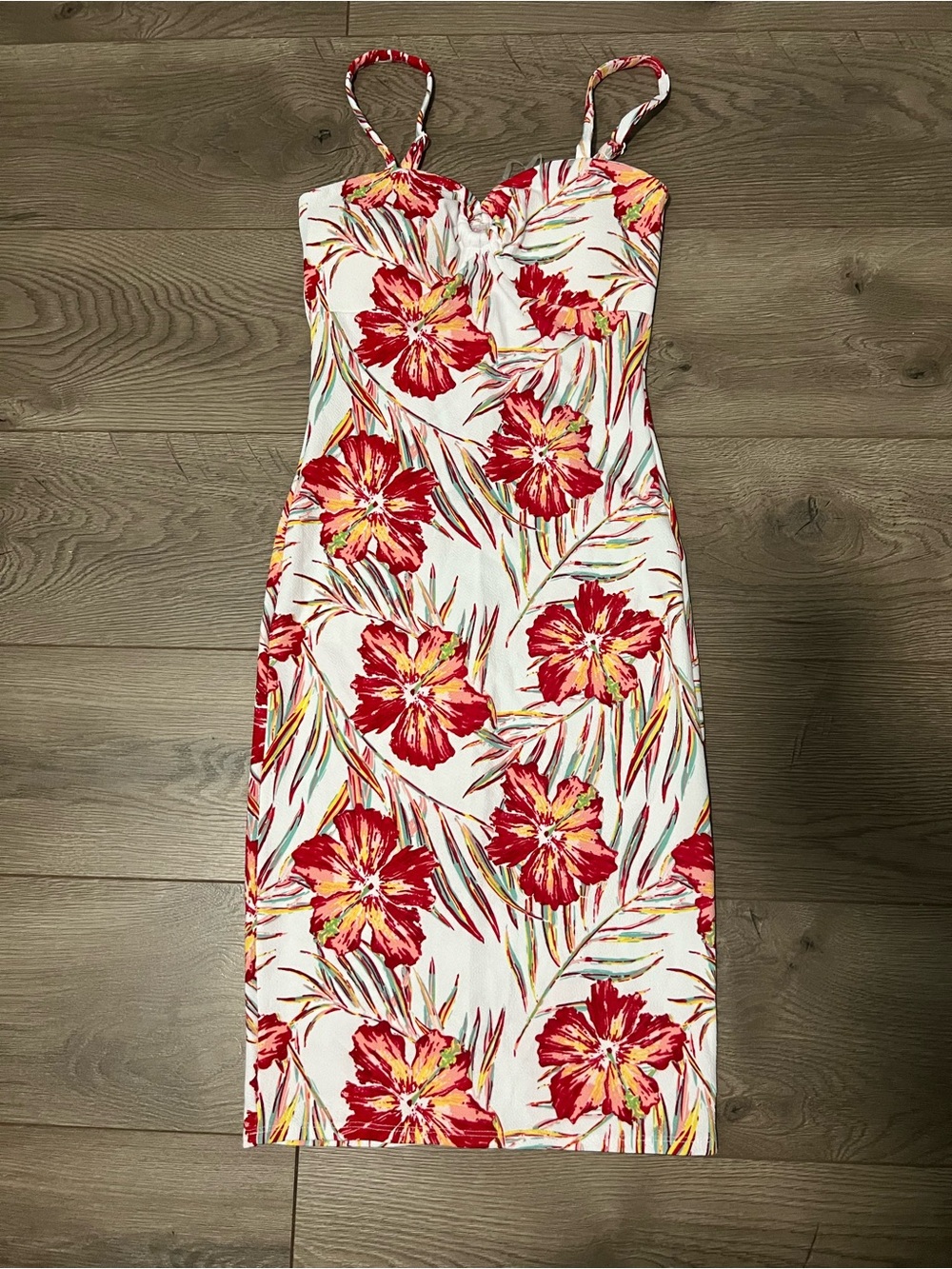 No Boundaries White Midi Dress with Red Floral Print